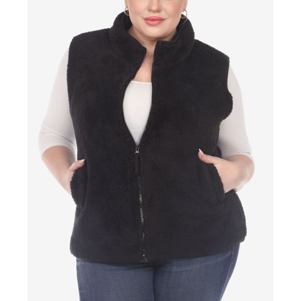 White Mark Plus Size Women's Zip Up Sherpa Vest Jacket